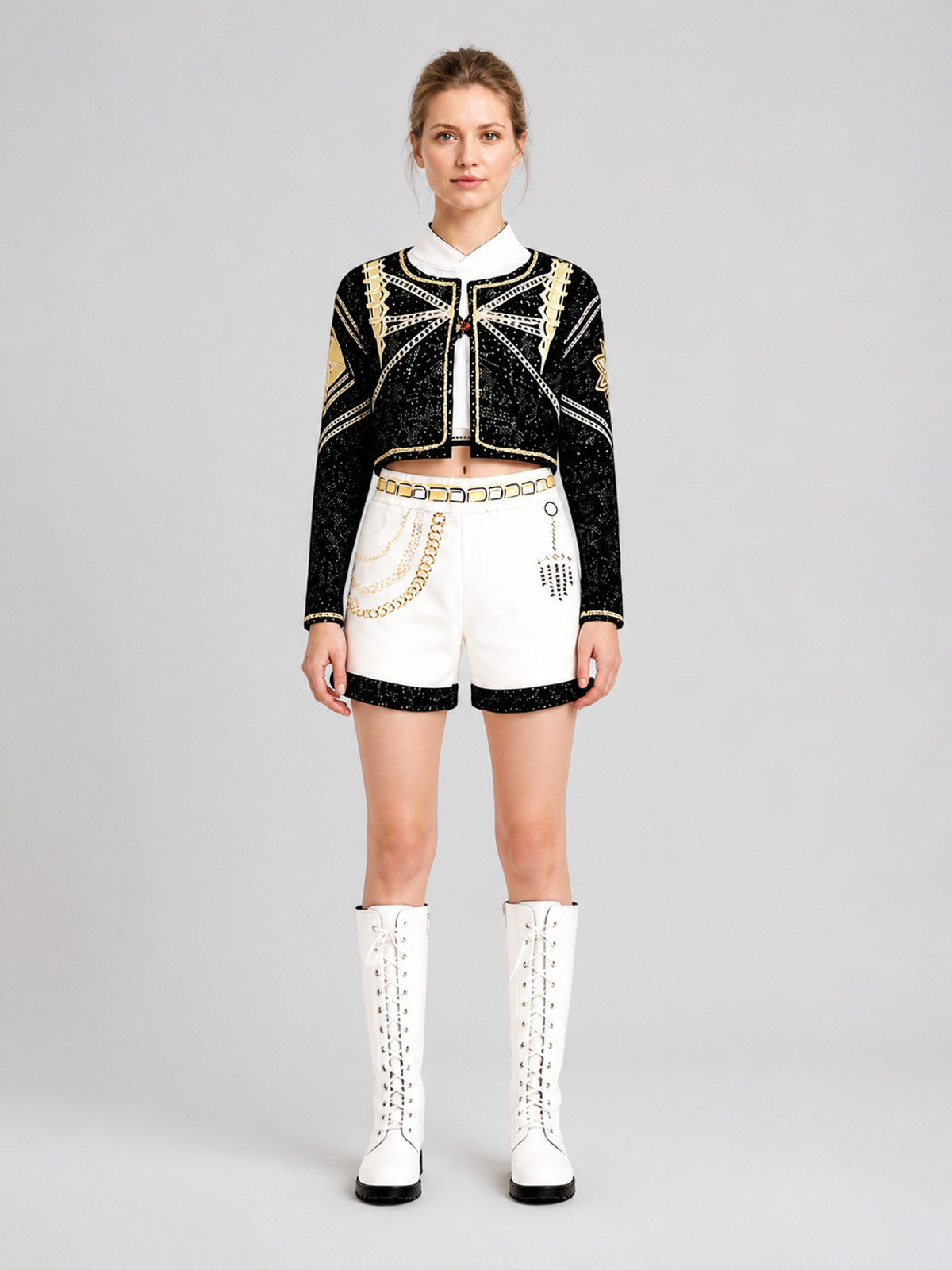 Children's Jacket and Shorts Costume in Black and Gold Style on-model view