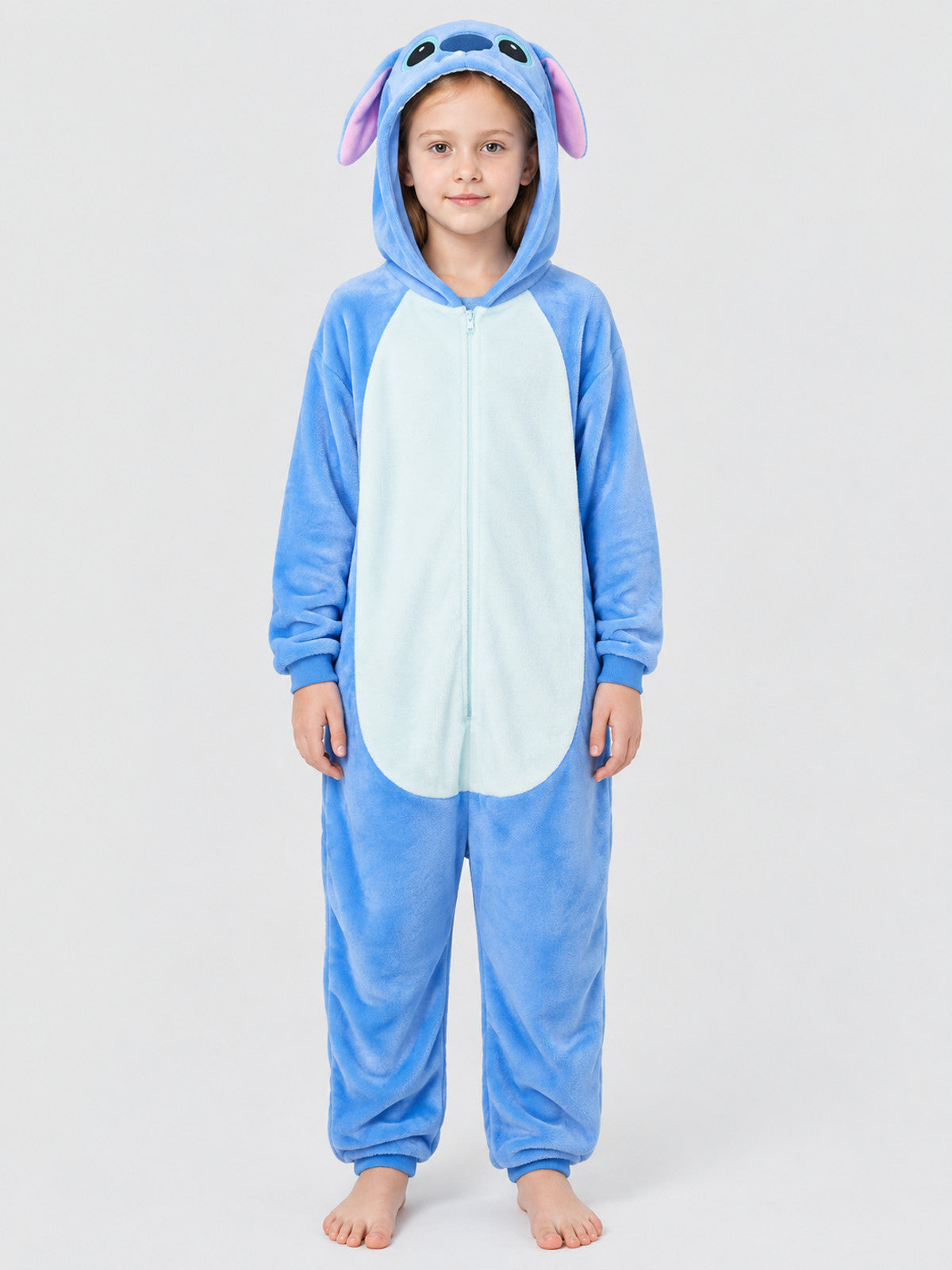 Hooded Pajama Jumpsuit with Ears, Cartoon Print