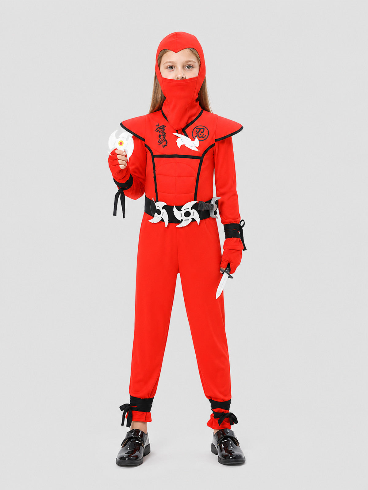 Red and Black Hooded Ninja Costume for Cosplay on-model view