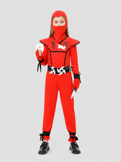 Red and Black Hooded Ninja Costume for Cosplay on-model view