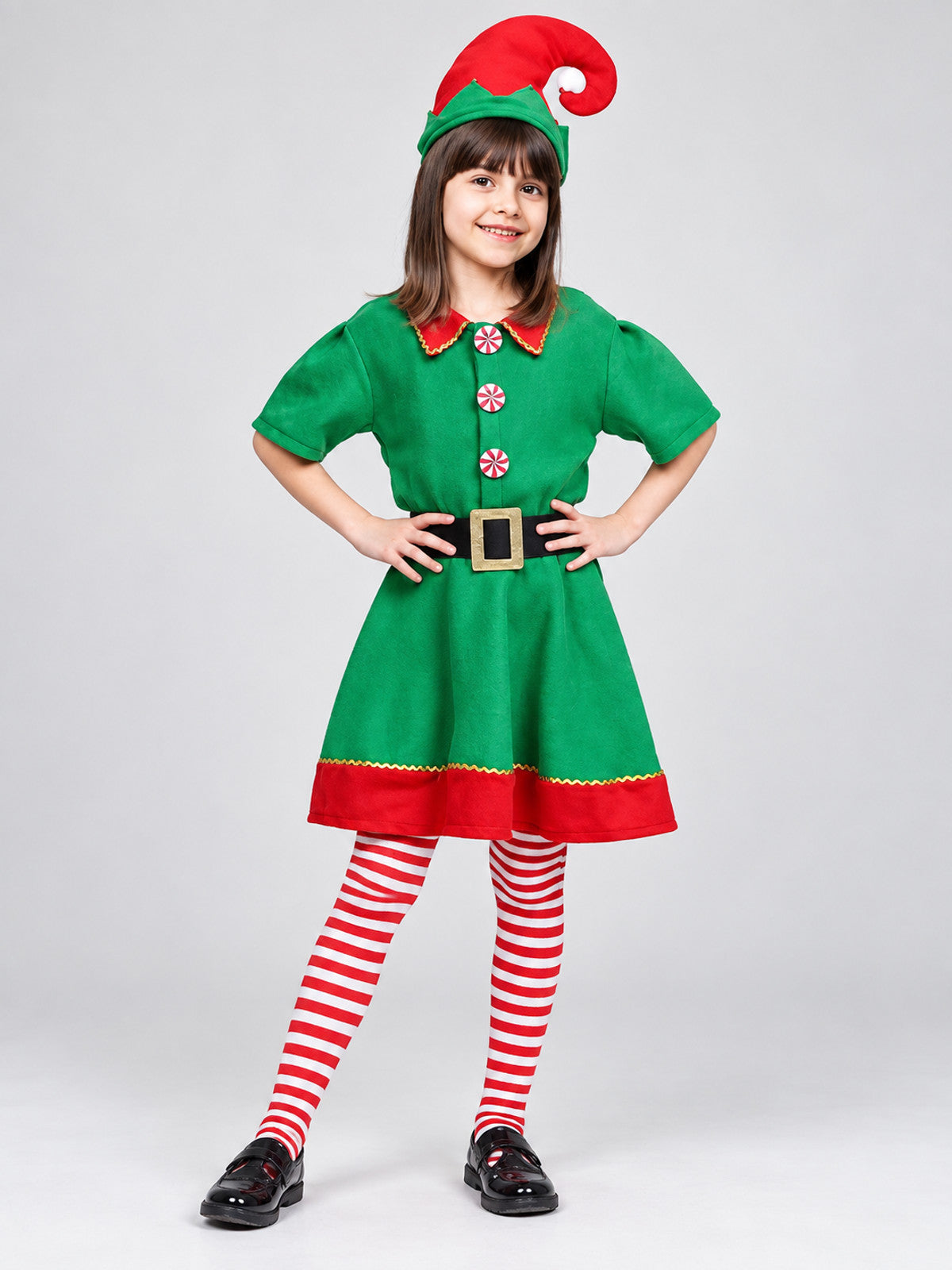 Children’s Christmas Costume with Hat and Belt on-model view