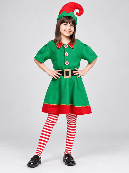 Children’s Christmas Costume with Hat and Belt on-model view