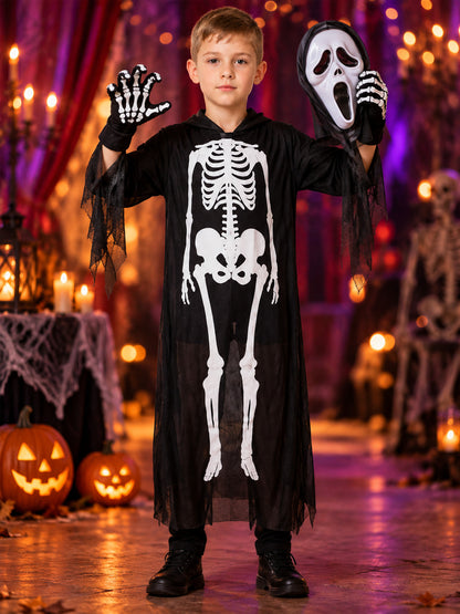 Kids' Skeleton Carnival Costume with Mask and Gloves
