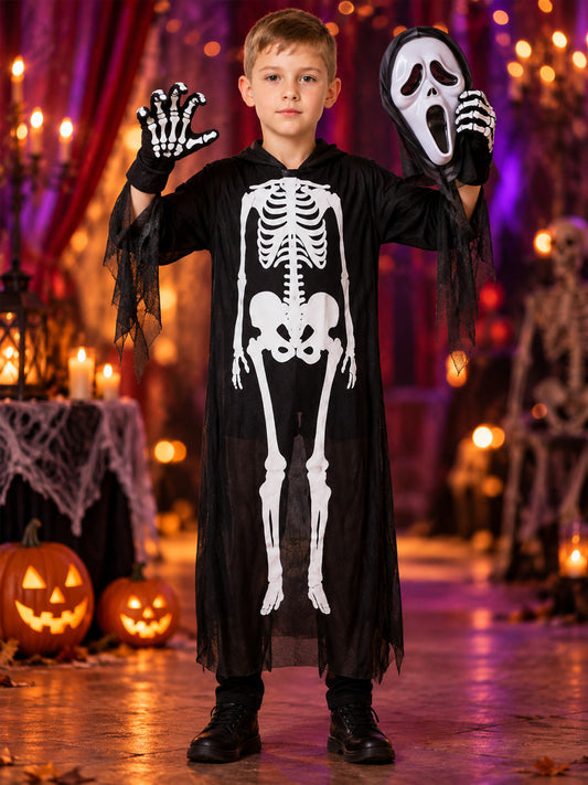 Kids' Skeleton Carnival Costume with Mask and Gloves