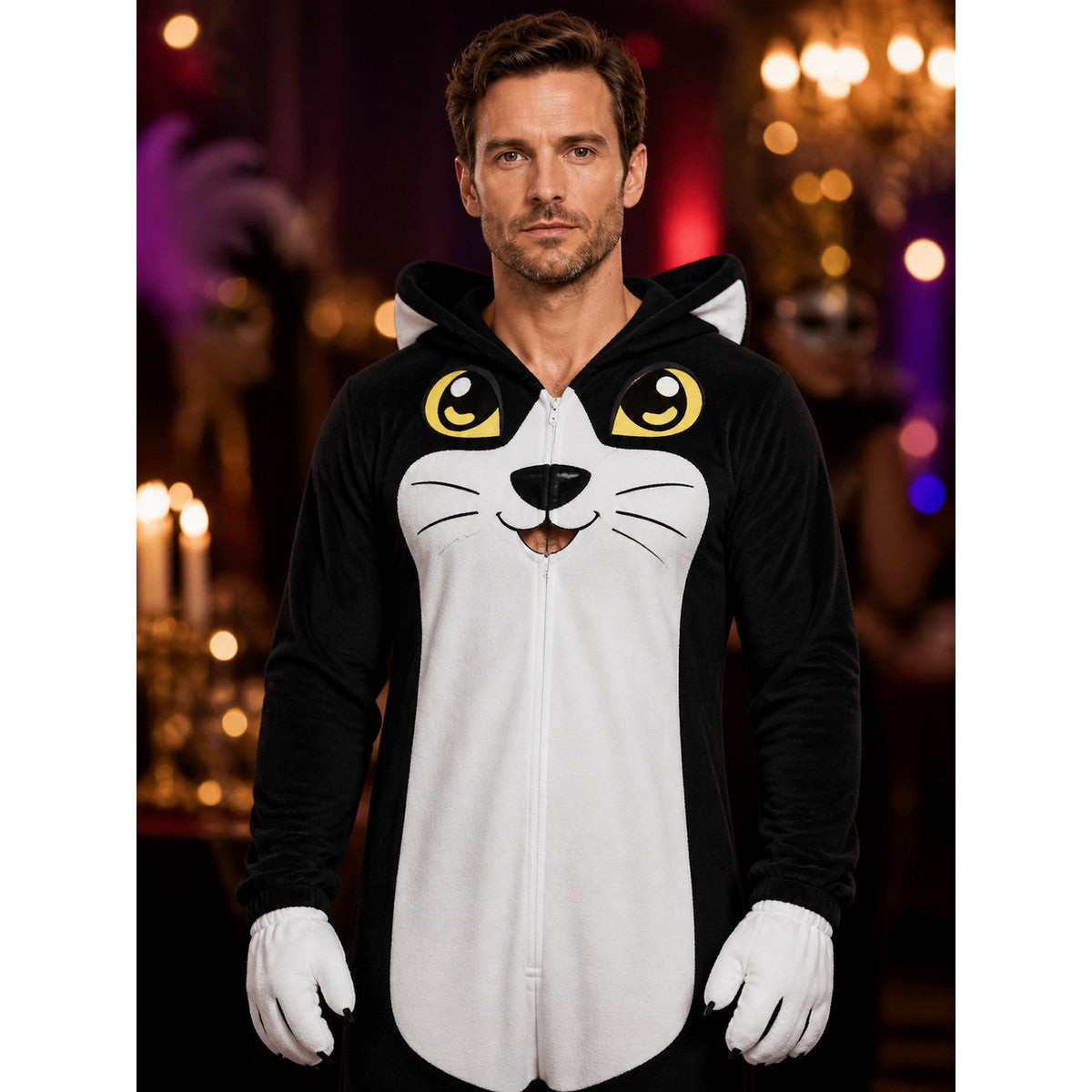 Inflatable Cat Halloween Costume Jumpsuit, Cartoon Animal Performance Outfit on-model view