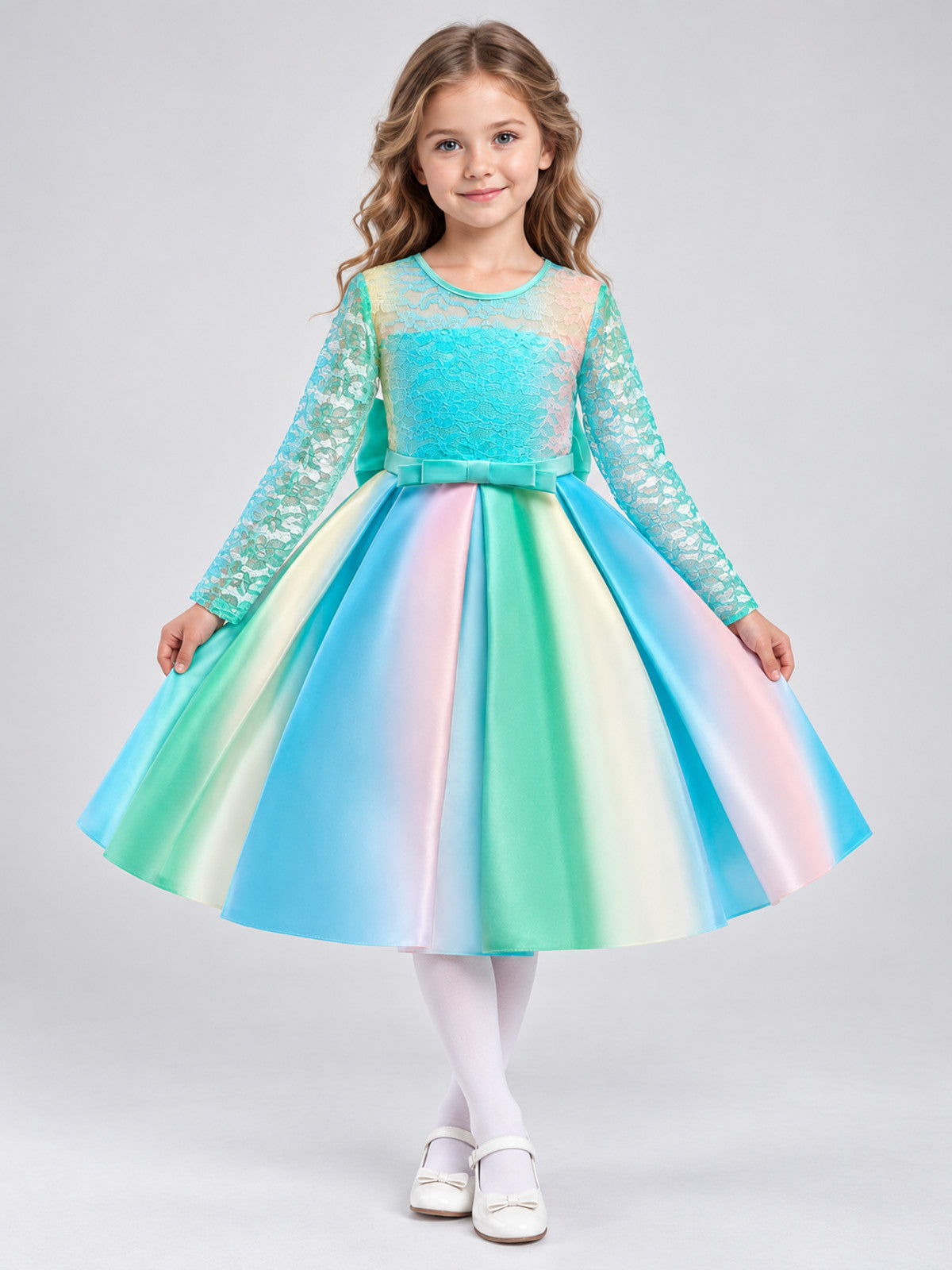 Apple-Green Girls' Party Dress with Bow