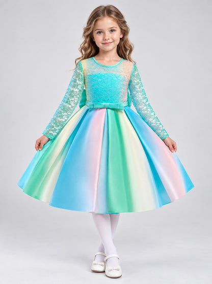 Apple-Green Girls' Party Dress with Bow