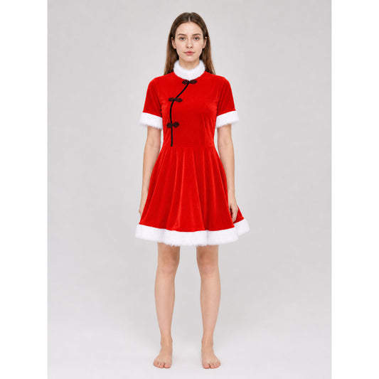 Festive Christmas Dress in Red with Trim