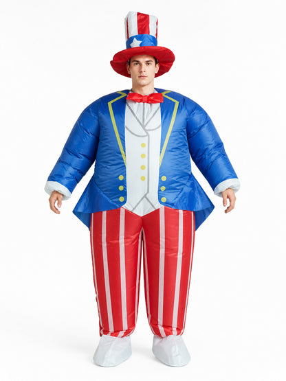 Inflatable Carnival Costume with Top Hat and Striped Print front view