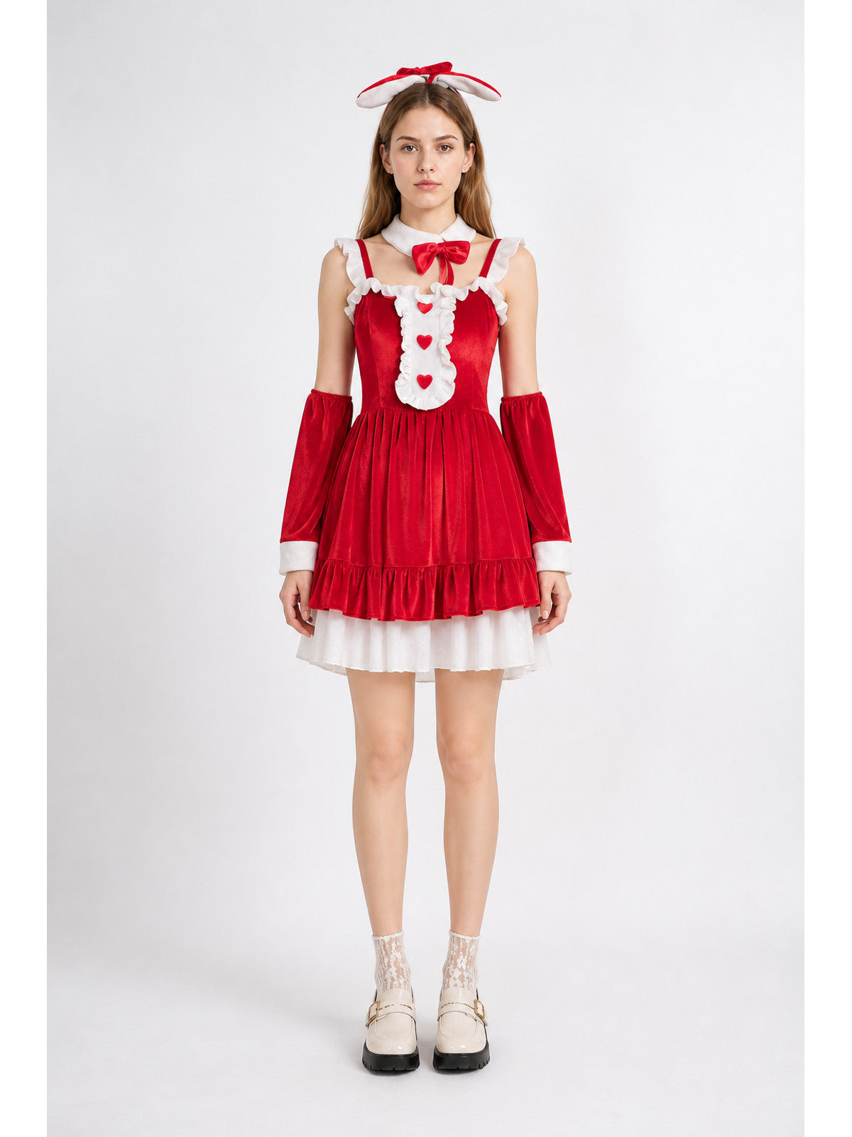 Red Christmas Dress with Bow and Ruffles