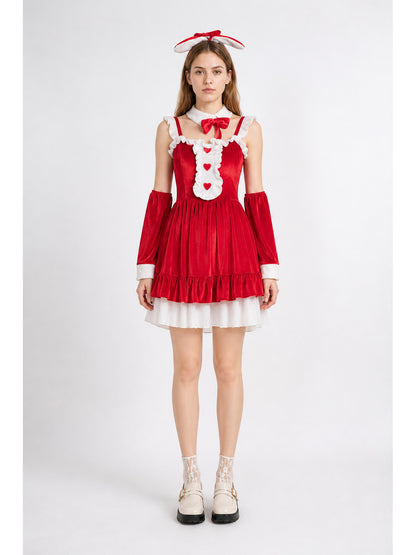 Red Christmas Dress with Bow and Ruffles