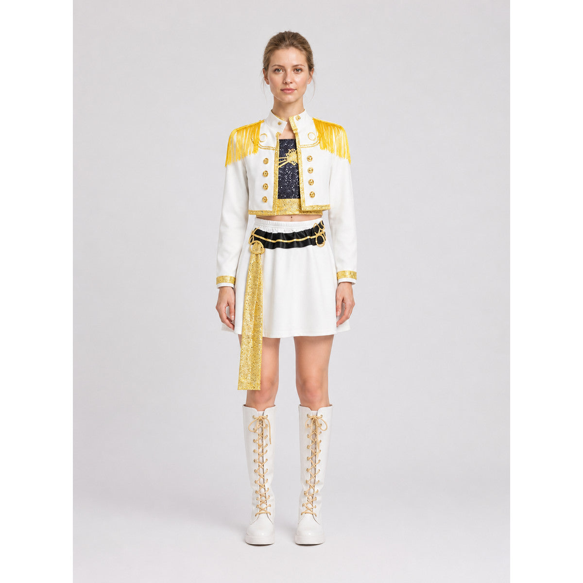 Children's K-POP Cosplay Costume, White Uniform on-model view