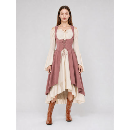 Renaissance-Style Dress with Corset Bodice and Ruffles