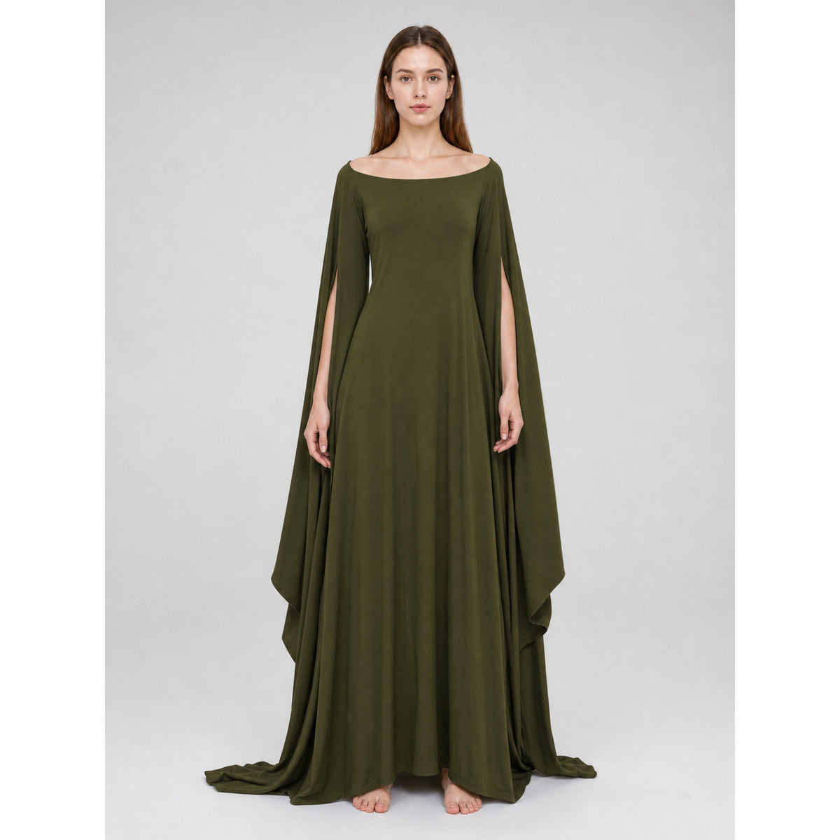 Fantasy-Style Dress with a Draped Skirt and Train
