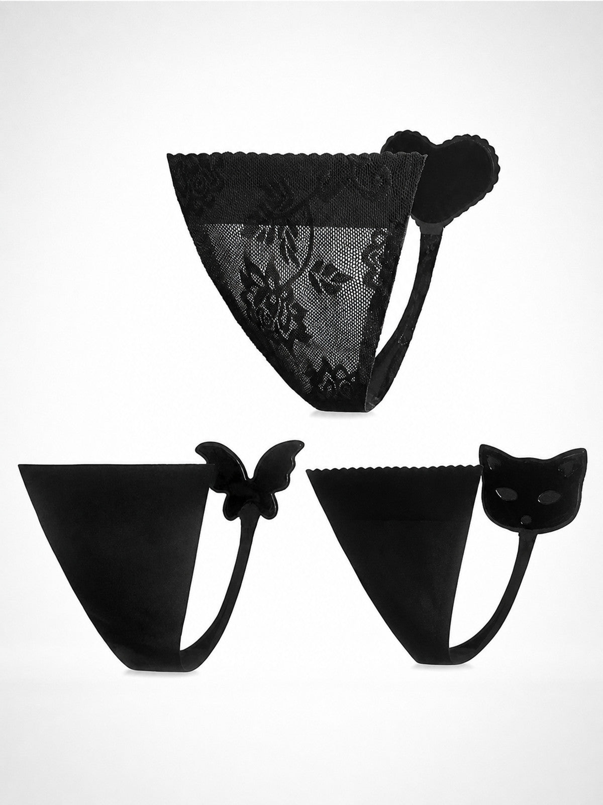 Black thongs, 3 designs, size S