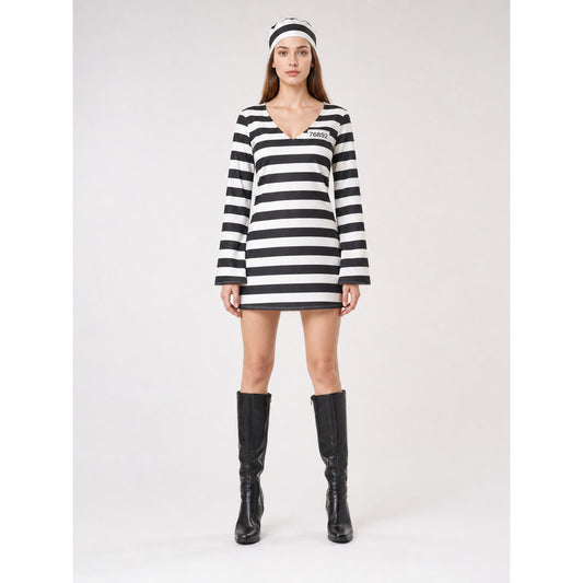 Masquerade Costume: Striped Dress with Cap