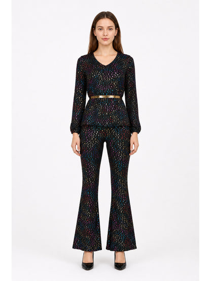 Sequined Jumpsuit with Flared Legs and a V-Neck main product view