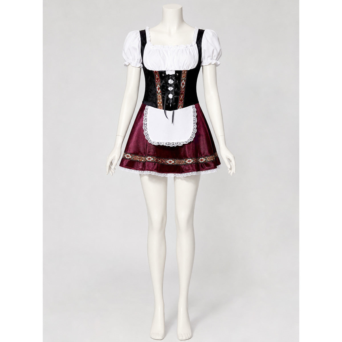 German Oktoberfest Costume with Apron and Lace-Up Front front view