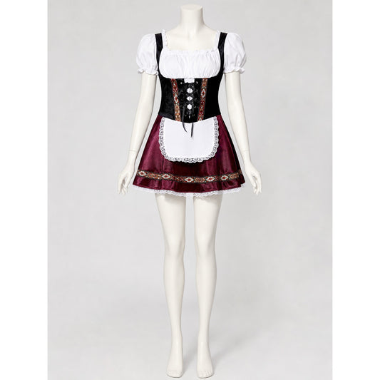 German Oktoberfest Costume with Apron and Lace-Up Front front view