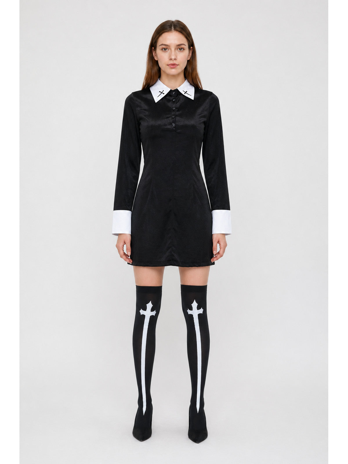 Black Stage Costume with White Collar and Cuffs main product view