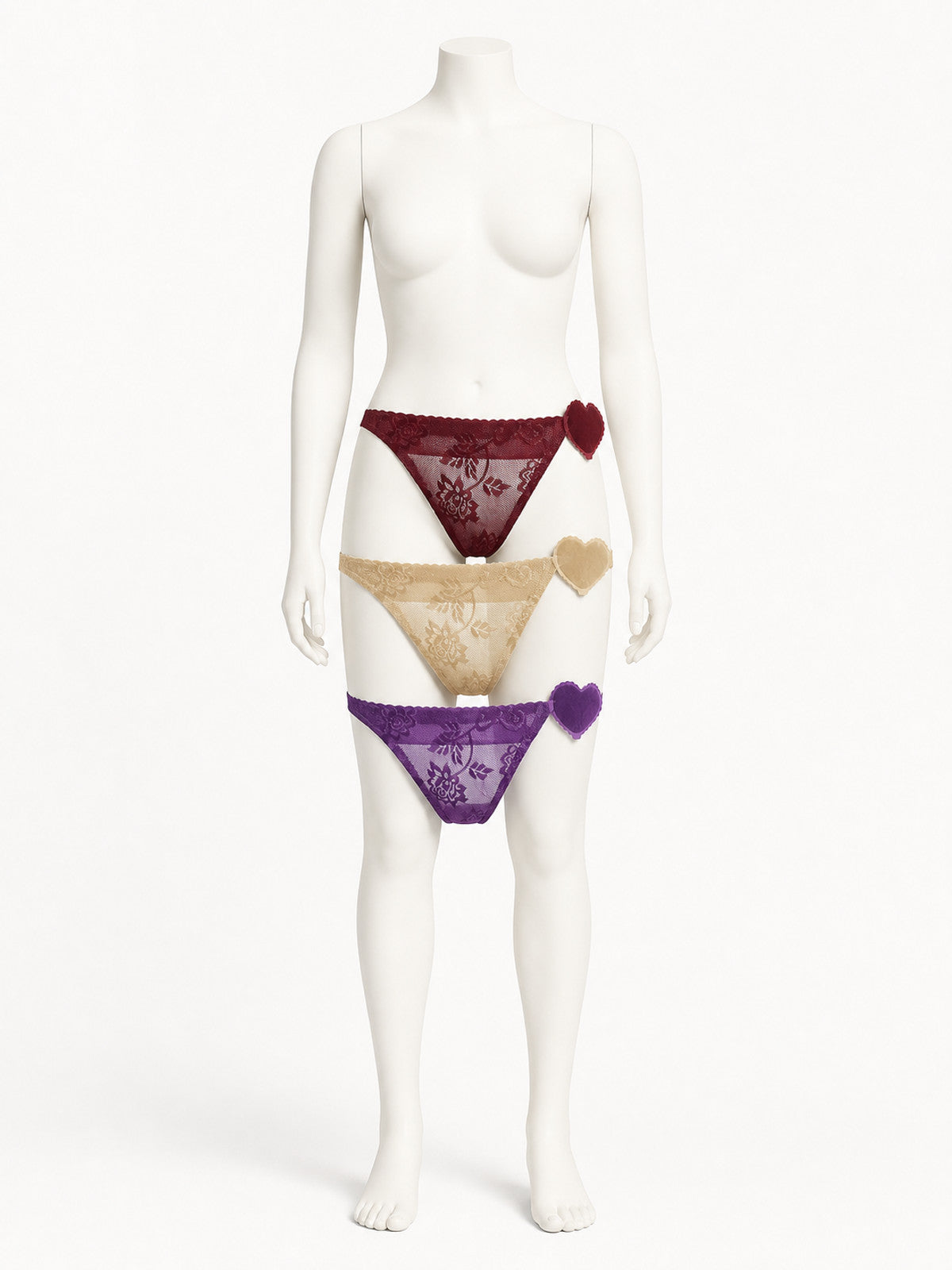 Lace triangle panties, 3-pack (burgundy, nude, purple)