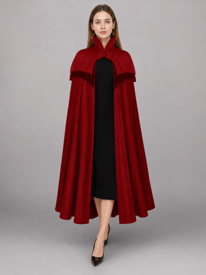 Dark Red Carnival Cape with Hood front view