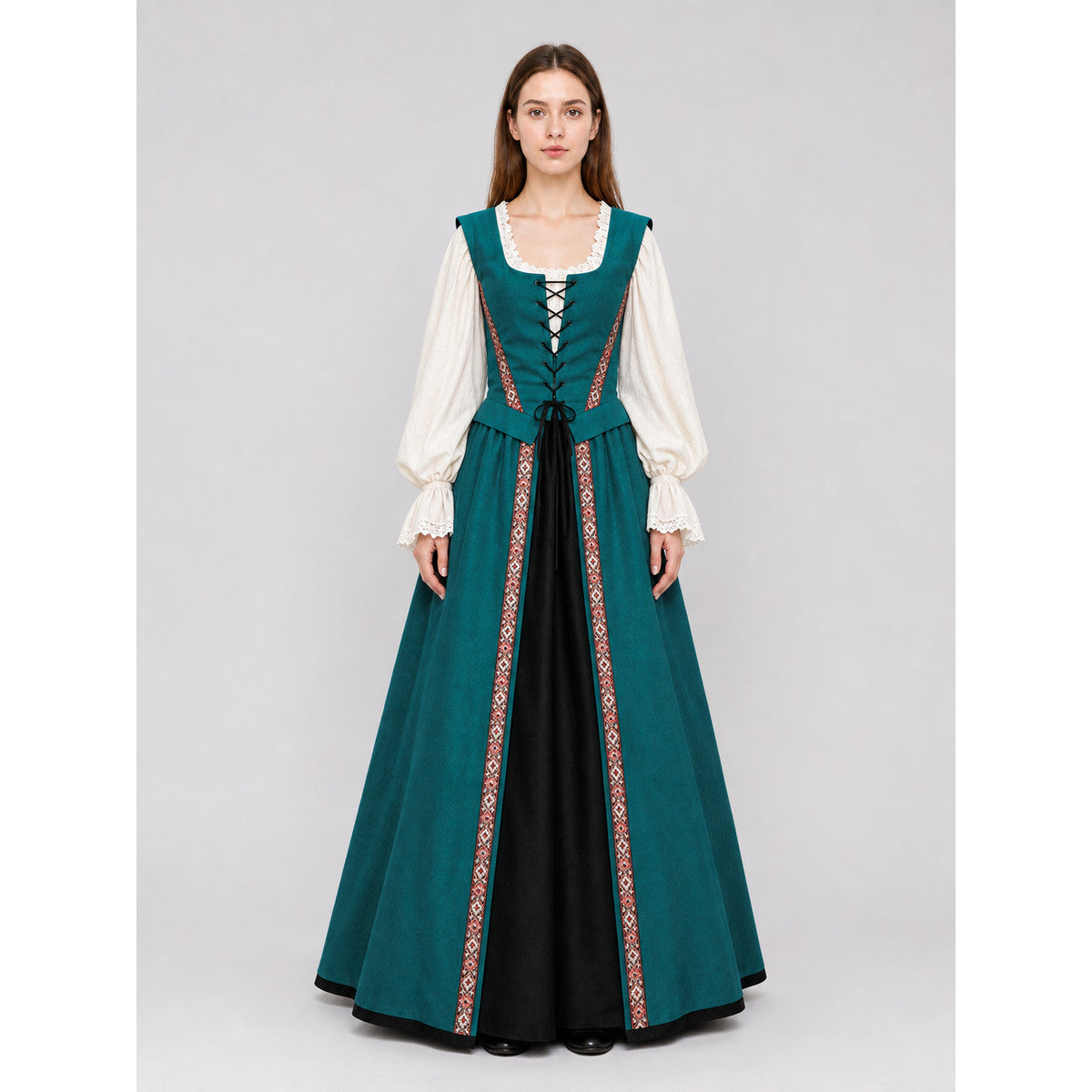 Renaissance-Style Dress with a Square Neckline