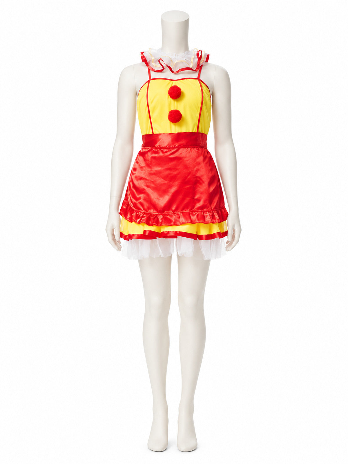 Yellow and Red Carnival Dress with Apron and Pom-Poms