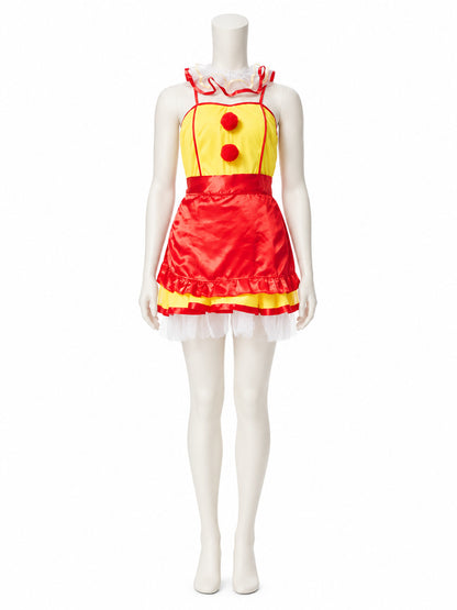 Yellow and Red Carnival Dress with Apron and Pom-Poms