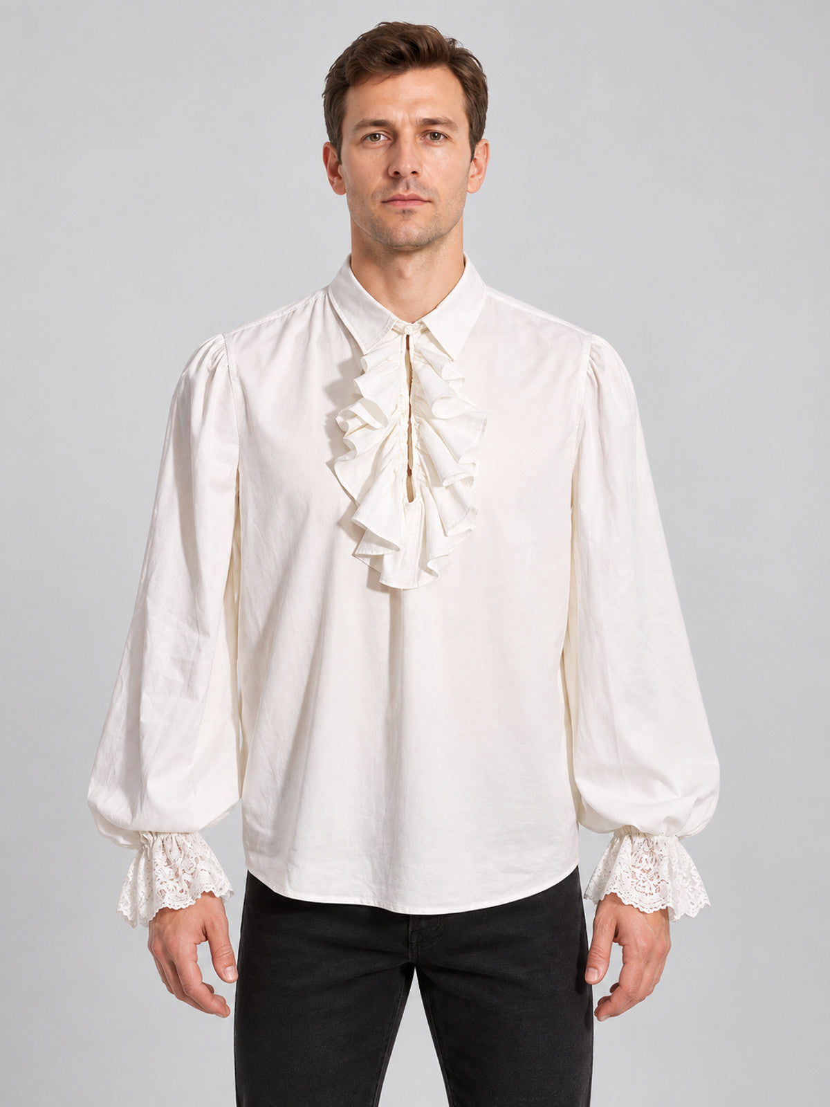 White Renaissance-Style Shirt with Jabot and Lace