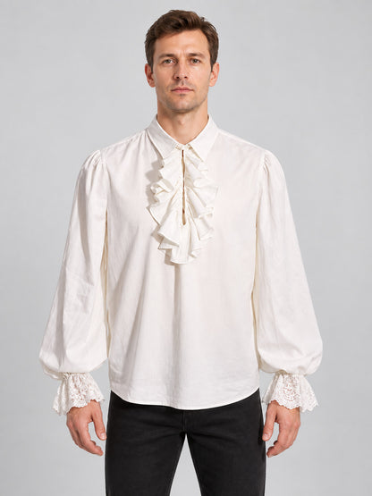 White Renaissance-Style Shirt with Jabot and Lace