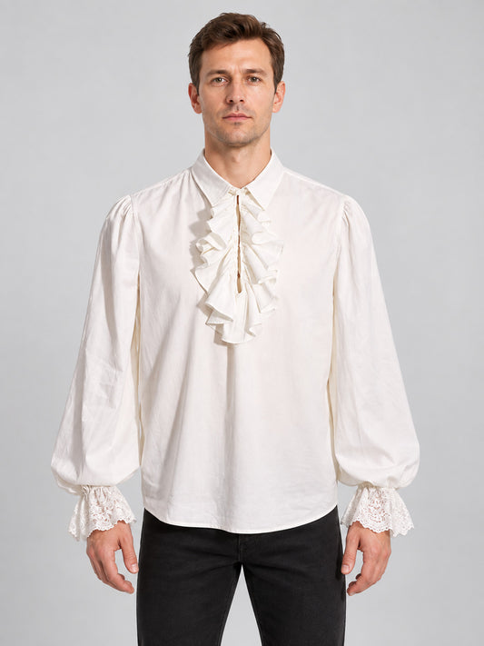 White Renaissance-Style Shirt with Jabot and Lace