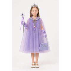 Purple Children's Cape with Sequins and Gold Tie