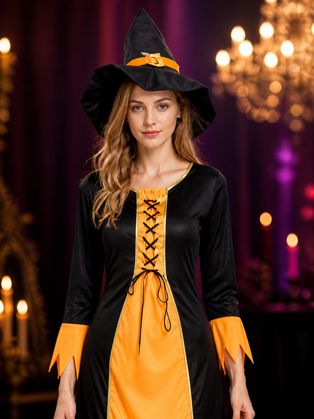 Witch Costume with Long Dress and Hat for Halloween