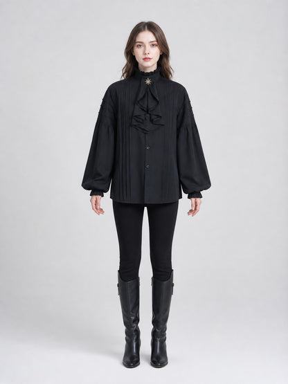 Black cosplay shirt with a high collar front view