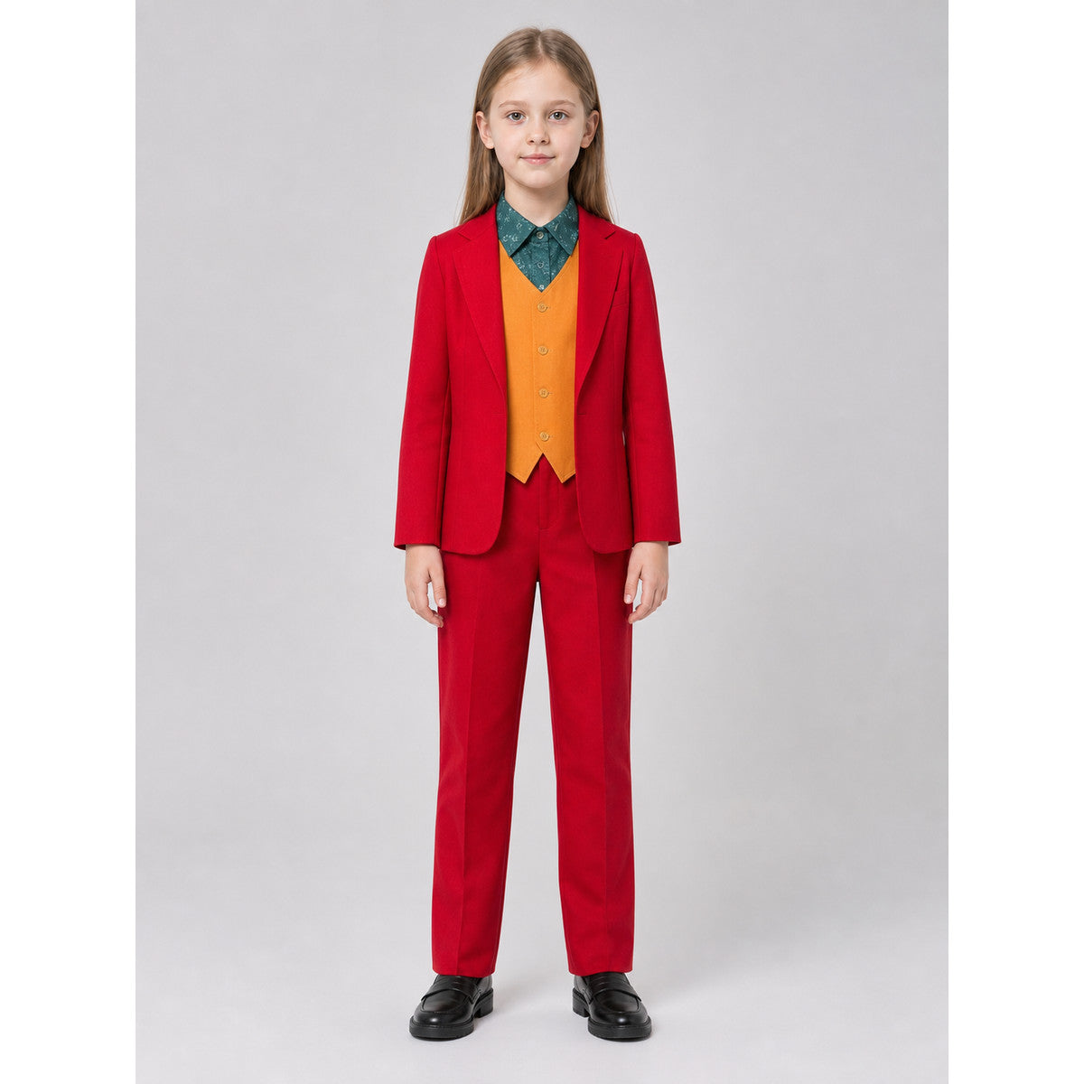 Bright Halloween cosplay costume with a red blazer on-model view