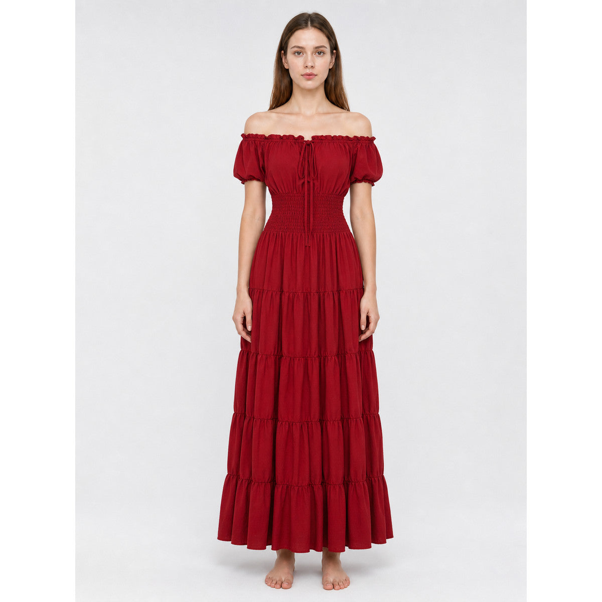 Medieval-Style Dress with a Tiered Skirt