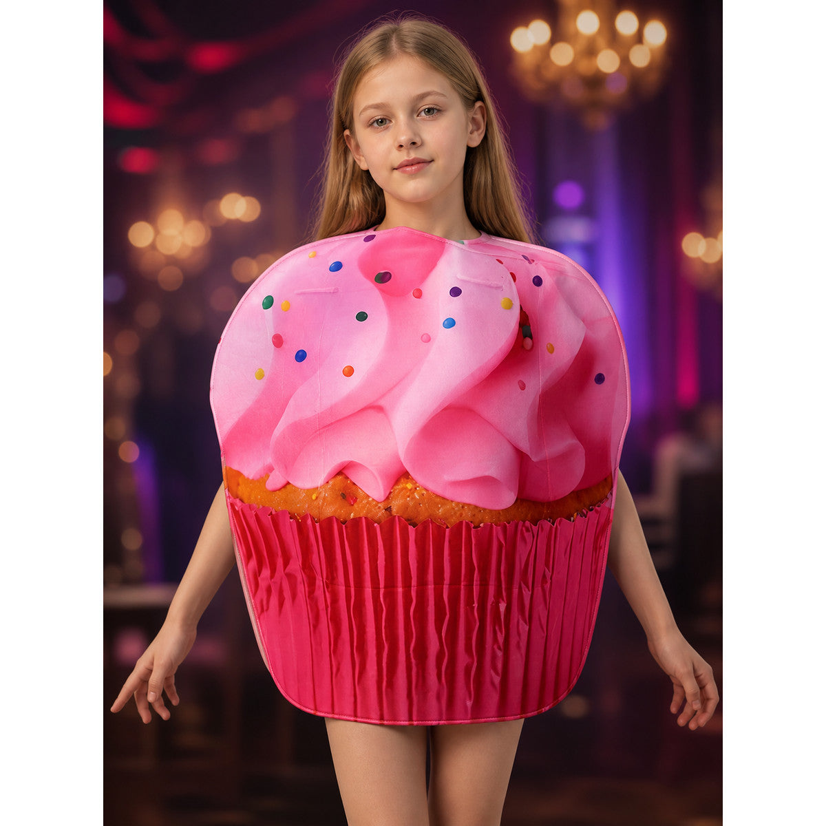 Kids and Adults Cupcake Bodysuit Costume, 3D Cream and Polka Dot for Halloween on-model view