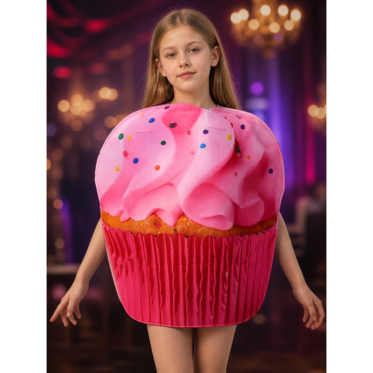 Kids and Adults Cupcake Bodysuit Costume, 3D Cream and Polka Dot for Halloween on-model view