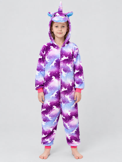 Kids' Hooded One-Piece Pajama with Horn and Tail
