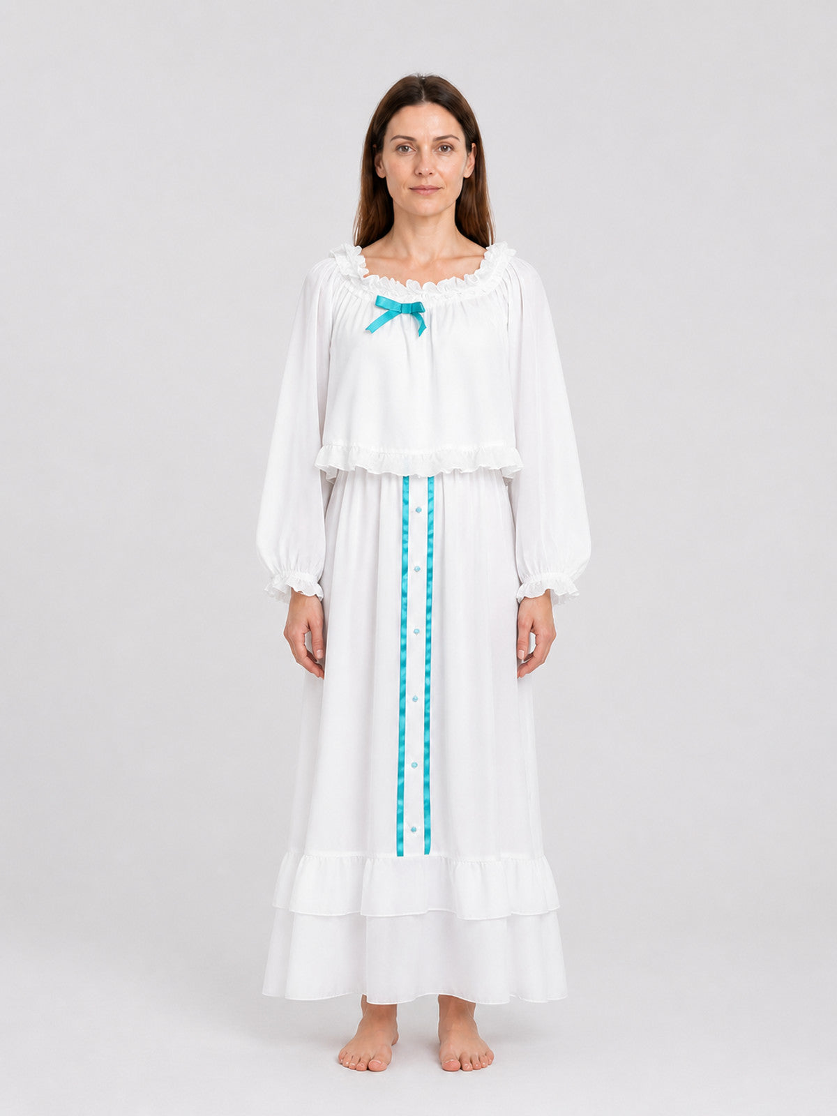 Amiya Arknights Pajama Dress, White, Long Sleeves on-model view