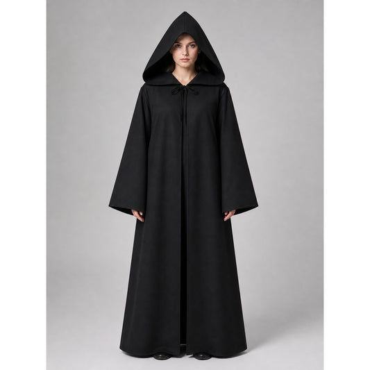 Long Black Hooded Carnival Cloak