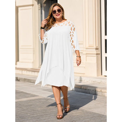 White Loose-Fit Midi Dress with Cutouts