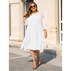 White Midi Dress with a Loose Fit and Cutouts