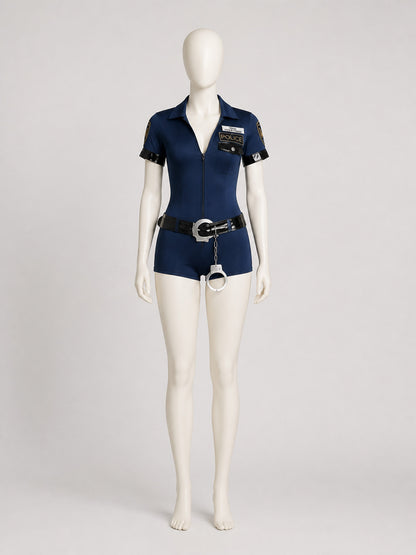 Police Cosplay Costume, Blue Jumpsuit on-model view