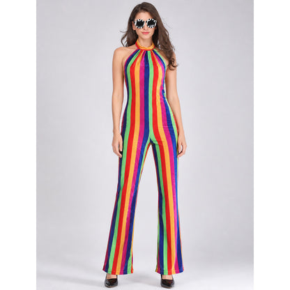 Multicolored Striped Jumpsuit with a High Collar