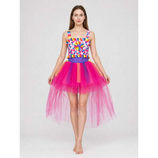 Carnival Clown Costume Dress with Hat