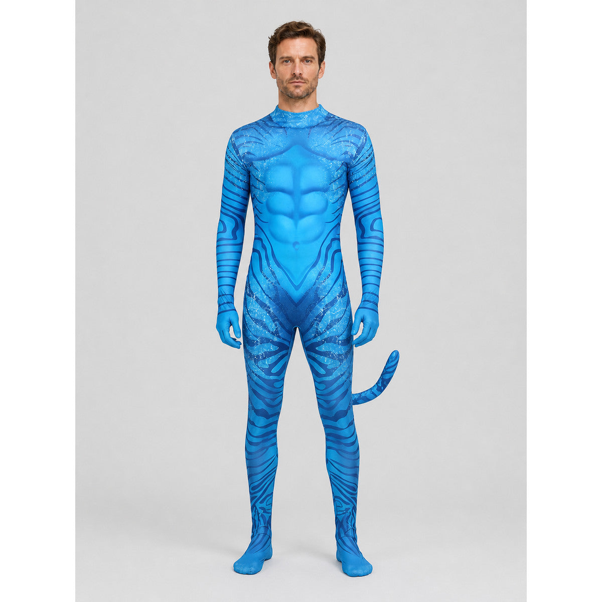 Alien cosplay jumpsuit with tail on-model view