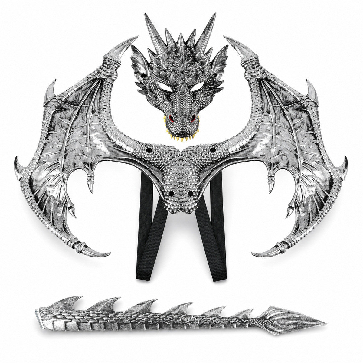 New Halloween Upgrade RP Ultra Light Children's Party Silver Dragon Mask Role Playing Dress up Prop Set