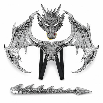New Halloween Upgrade RP Ultra Light Children's Party Silver Dragon Mask Role Playing Dress up Prop Set